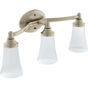 Moen Eva Brushed Nickel 3-Light Dual-Mount Bathroom Vanity Fixture, Bath Lighting with Frosted Glass, YB2863BN(Brushed Nickel)