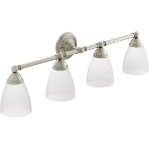 Moen YB2264BN Brantford 4-Light Dual-Mount Bathroom Vanity Fixture with Frosted Glass, Brushed Nickel(GRAY   WHITE)