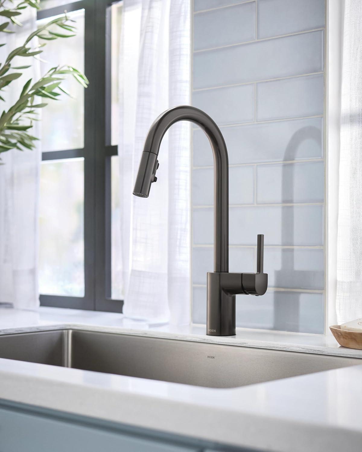 image:imageMoen Align Chrome OneHandle Modern Kitchen Pulldown Faucet with Reflex Docking System and Power Clean Spray Technology 7565Black Stainless