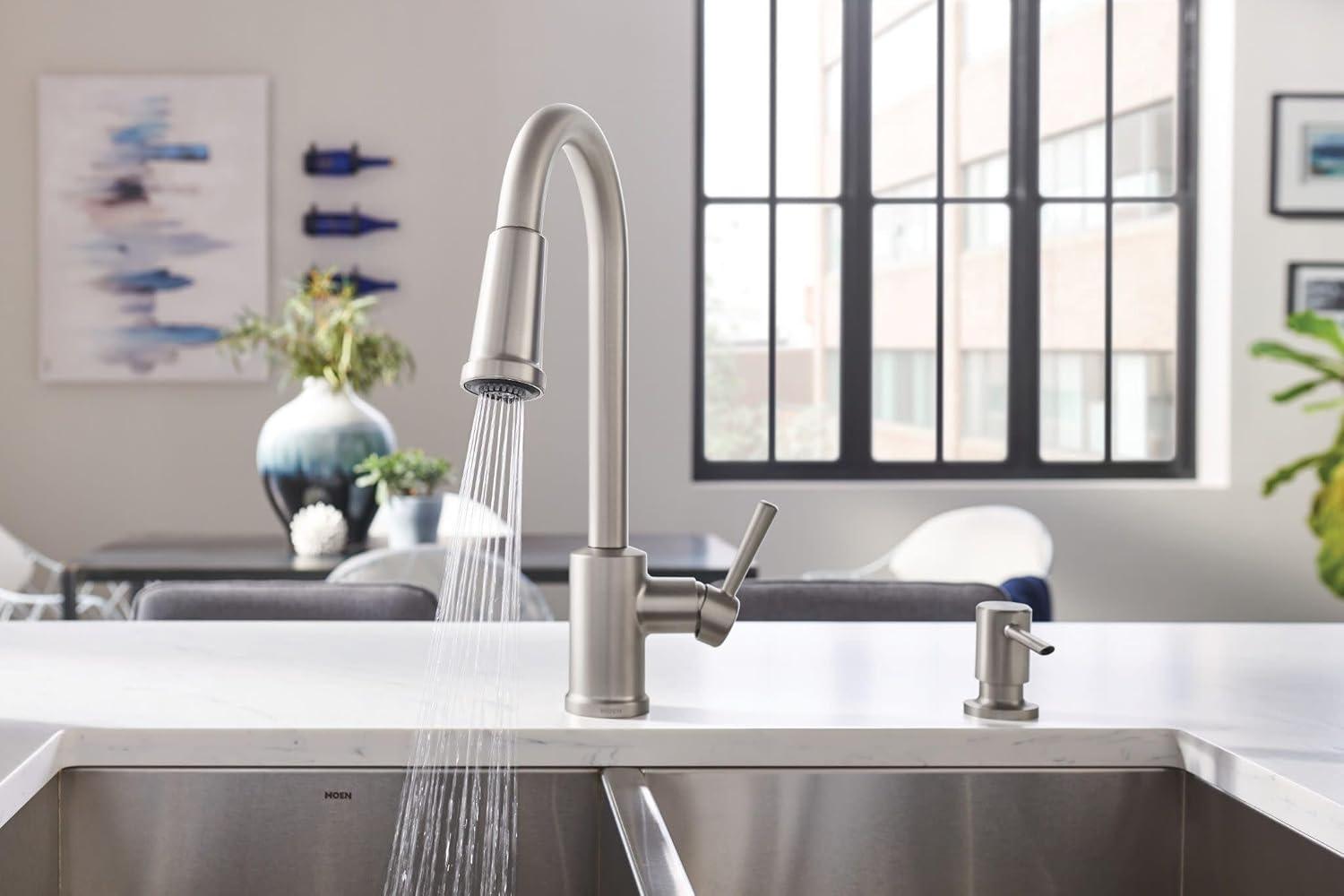image:imageMoen 87090MSRS Indi 1 Handle PullDown Kitchen Faucet Spot Resistant Stainless Microban