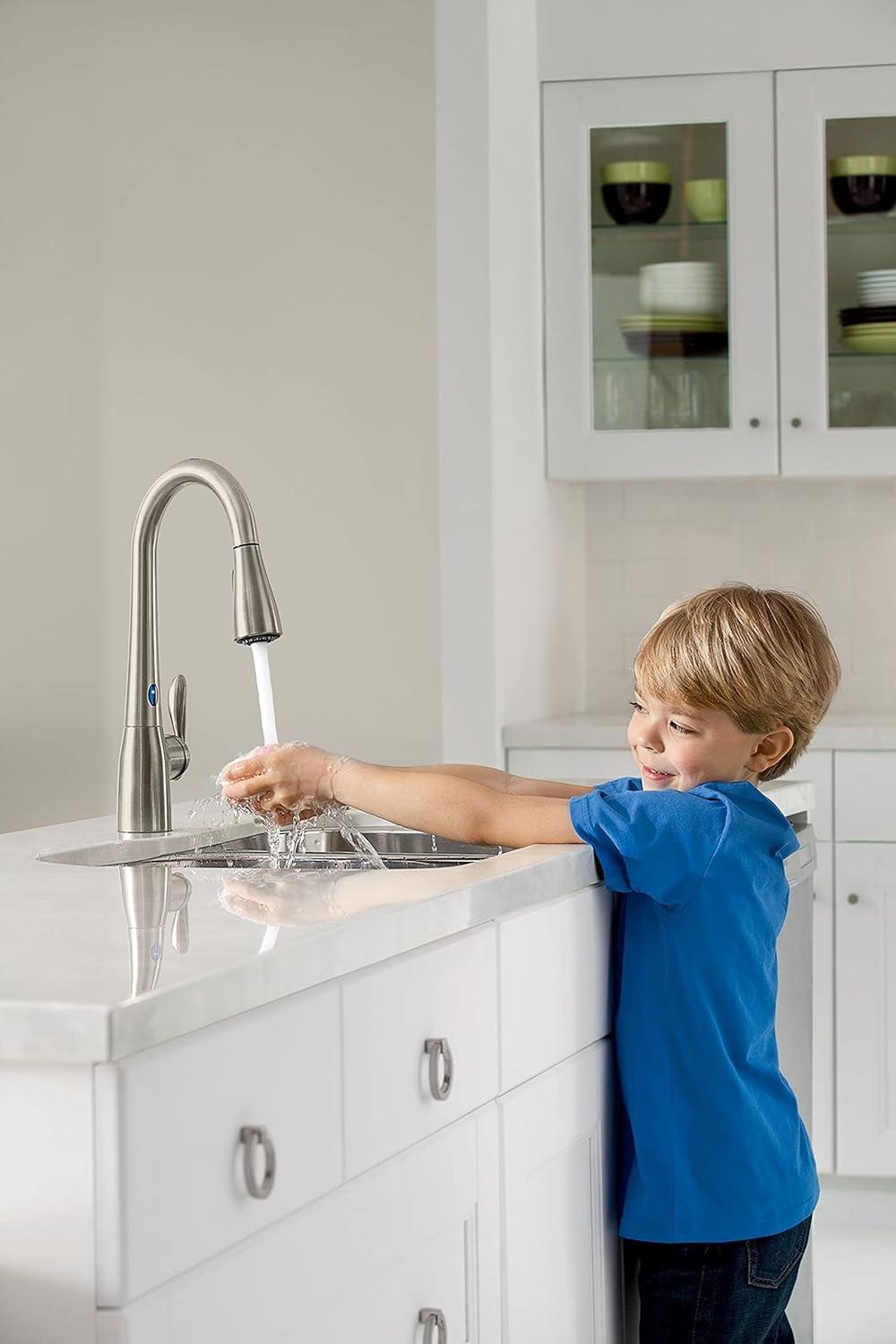 image:imageMoen Arbor Spot Resist Stainless Motionsense TwoSensor Touchless Kitchen Faucet Featuring Power Clean OneHandle Kitchen Sink Faucets with Pull Down Spray Head 7594ESRSChrome