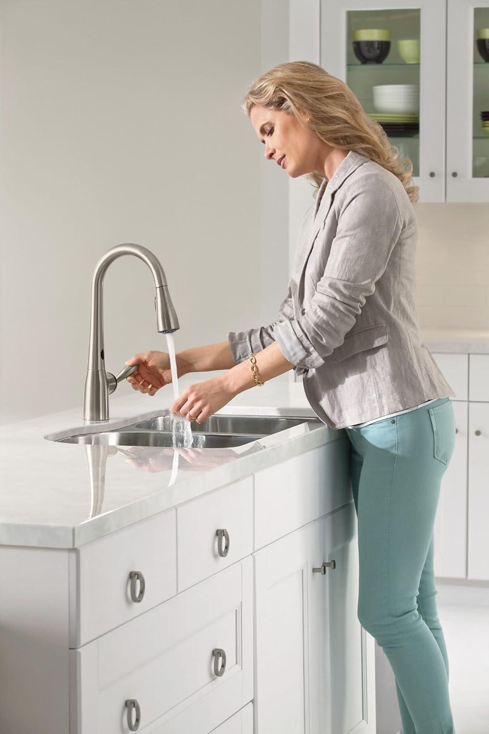 image:imageMoen Arbor Spot Resist Stainless Motionsense TwoSensor Touchless Kitchen Faucet Featuring Power Clean OneHandle Kitchen Sink Faucets with Pull Down Spray Head 7594ESRSStainless