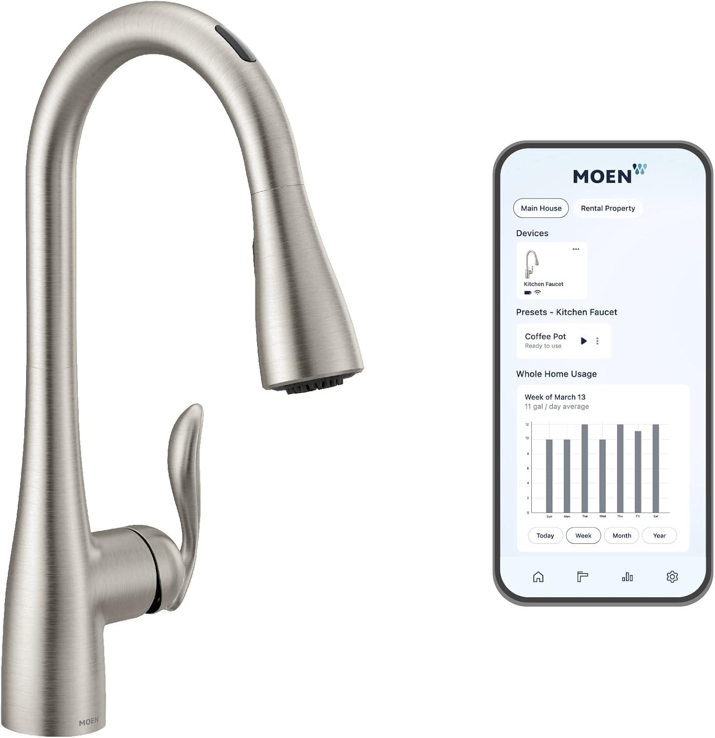 image:imageMoen Arbor Spot Resist Stainless Motionsense TwoSensor Touchless Kitchen Faucet Featuring Power Clean OneHandle Kitchen Sink Faucets with Pull Down Spray Head 7594ESRSStainless