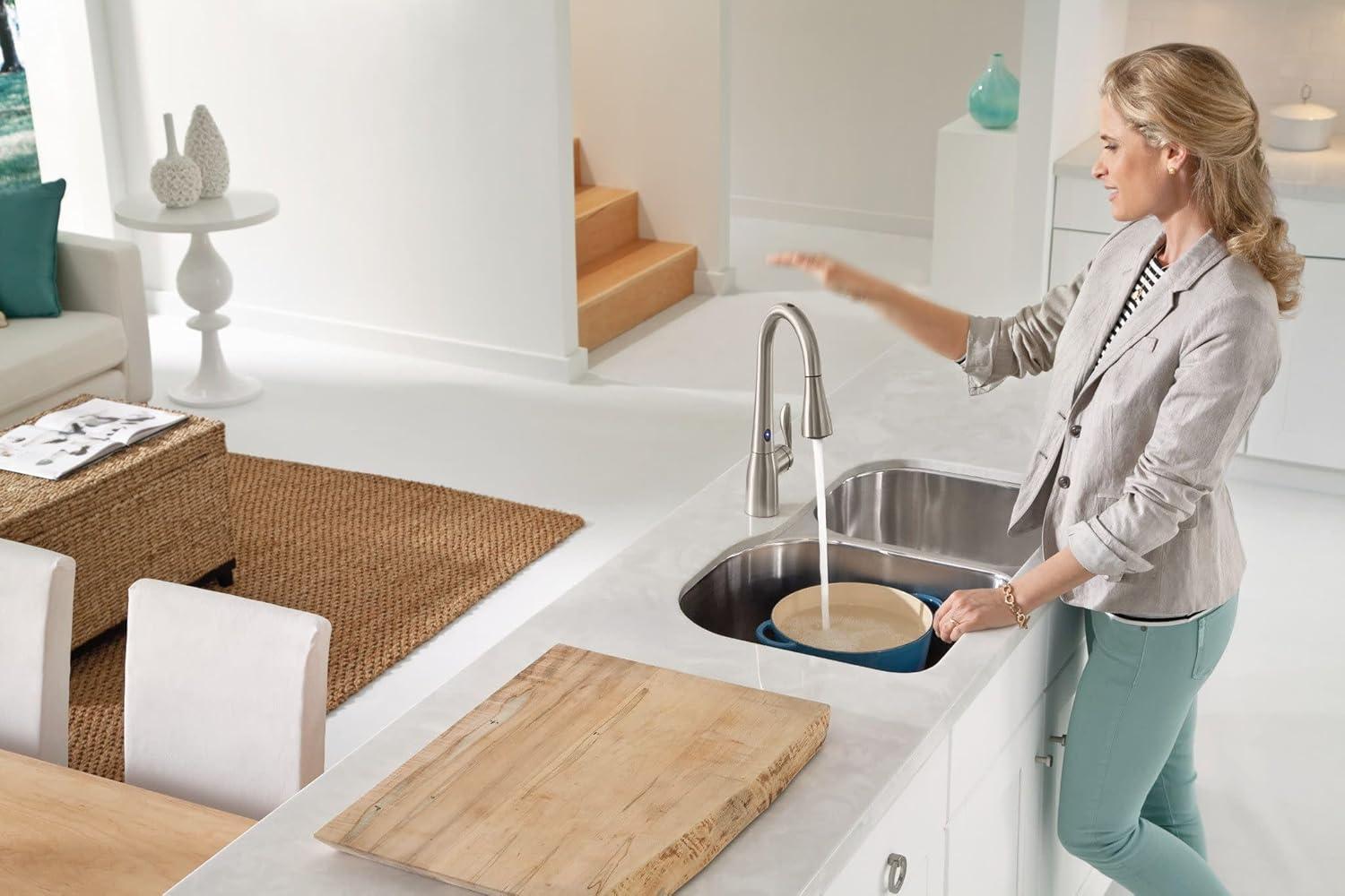 image:imageMoen Arbor Spot Resist Stainless Motionsense TwoSensor Touchless Kitchen Faucet Featuring Power Clean OneHandle Kitchen Sink Faucets with Pull Down Spray Head 7594ESRSStainless