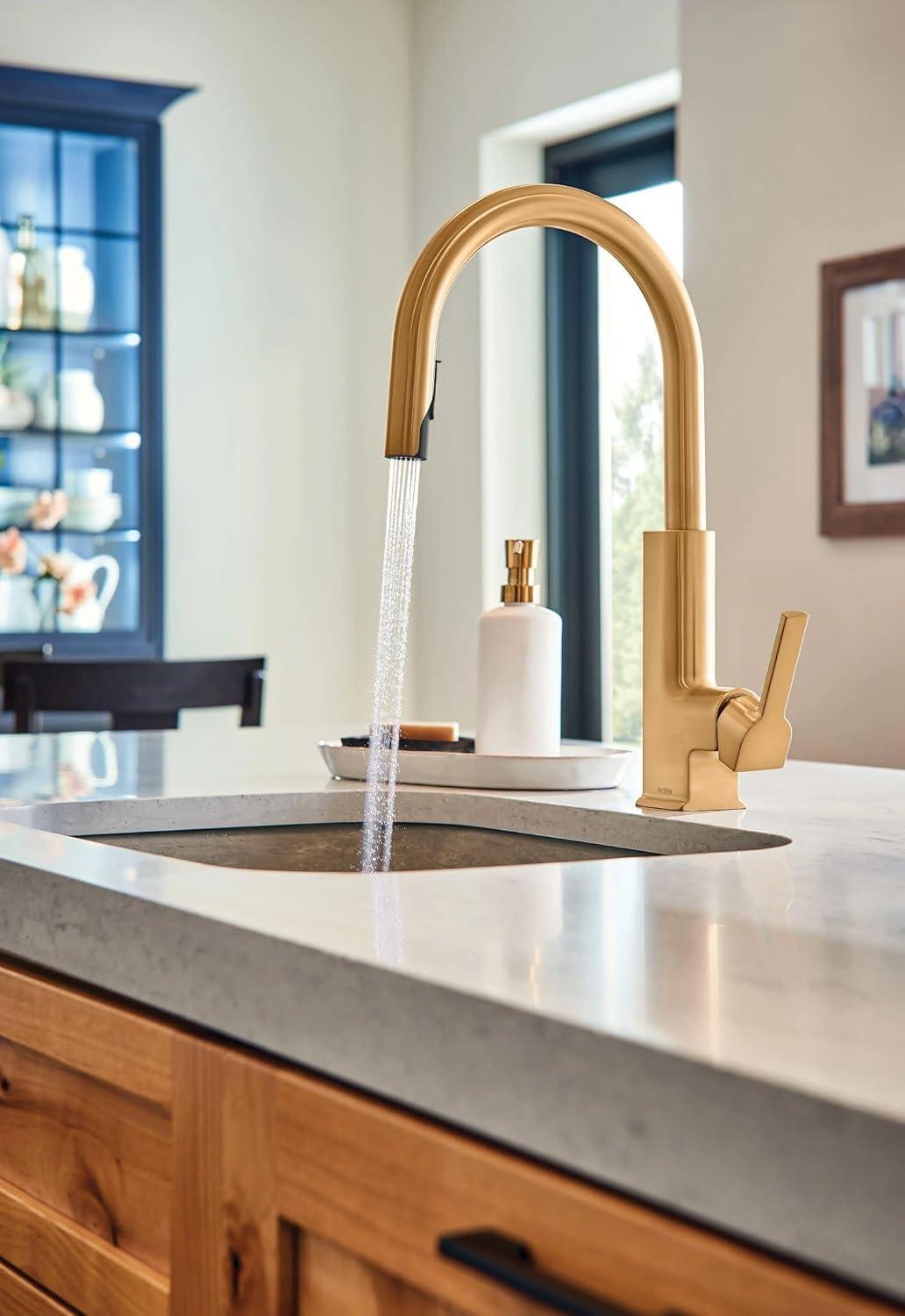 image:imageMoen S62308BG STo OneHandle High Arc Pulldown Modern Bar Faucet with Power Clean Brushed GoldBrushed Gold