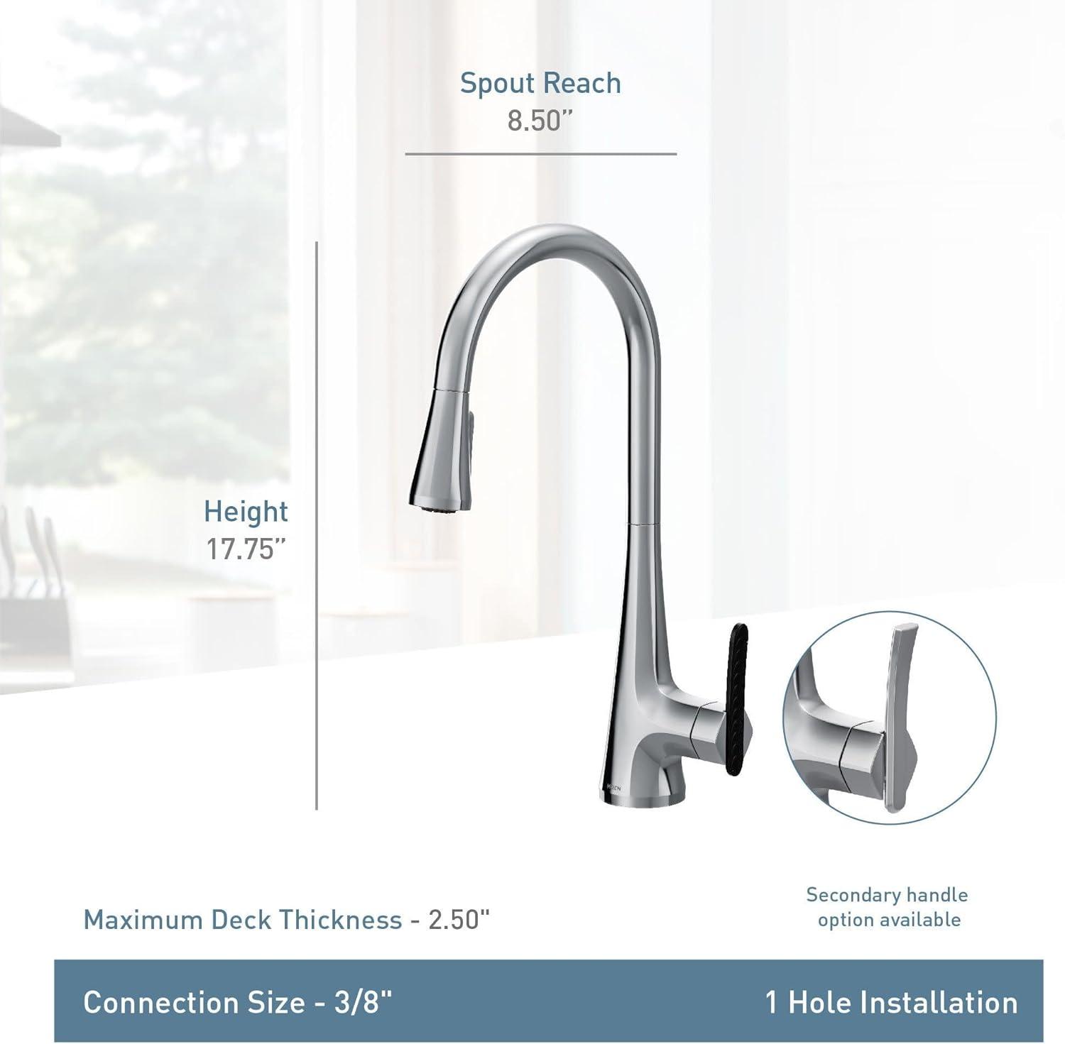 image:imageMoen Sinema Polished Nickel OneHandle High Arc Pulldown Kitchen Faucet featuring Power Boost and Reflex Accent Handle Included for Customizing S7235NL