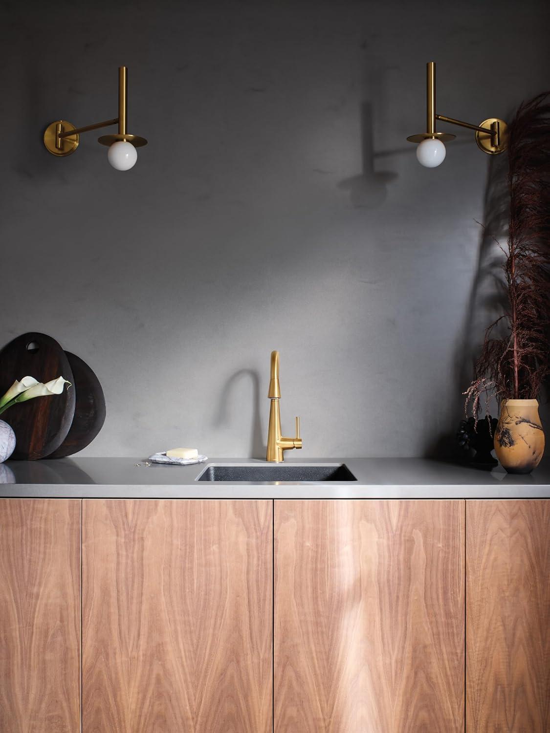 image:imageMoen Sleek Brushed Gold OneHandle High Arc Pulldown Modern Bar Faucet 7664BG