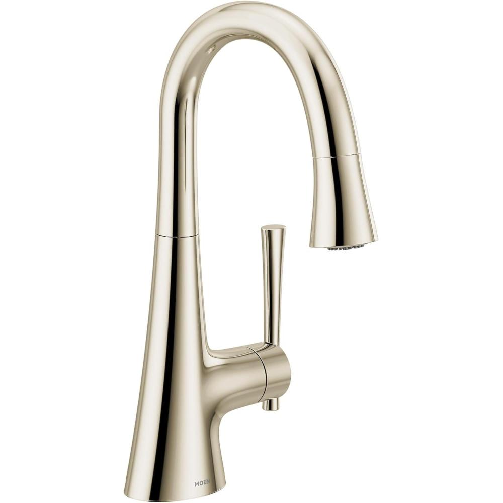 image:imageMoen 6126BL Kurv Collection OneHandle Pulldown Bar Faucet with Power Clean Featuring Reflex Matte BlackPolished Nickel