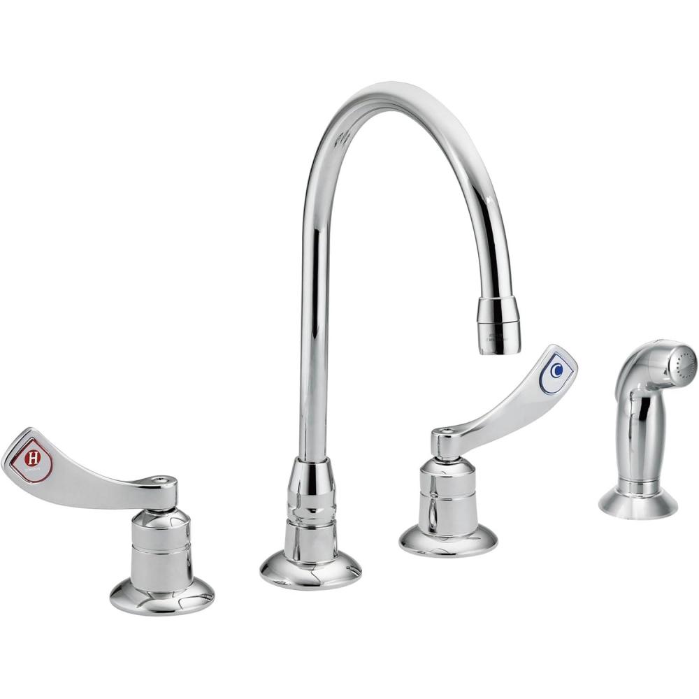 image:imageMoen 8244 Commercial MDura Kitchen Faucet with Side Spray with 4Inch handles 22 gpm Chrome