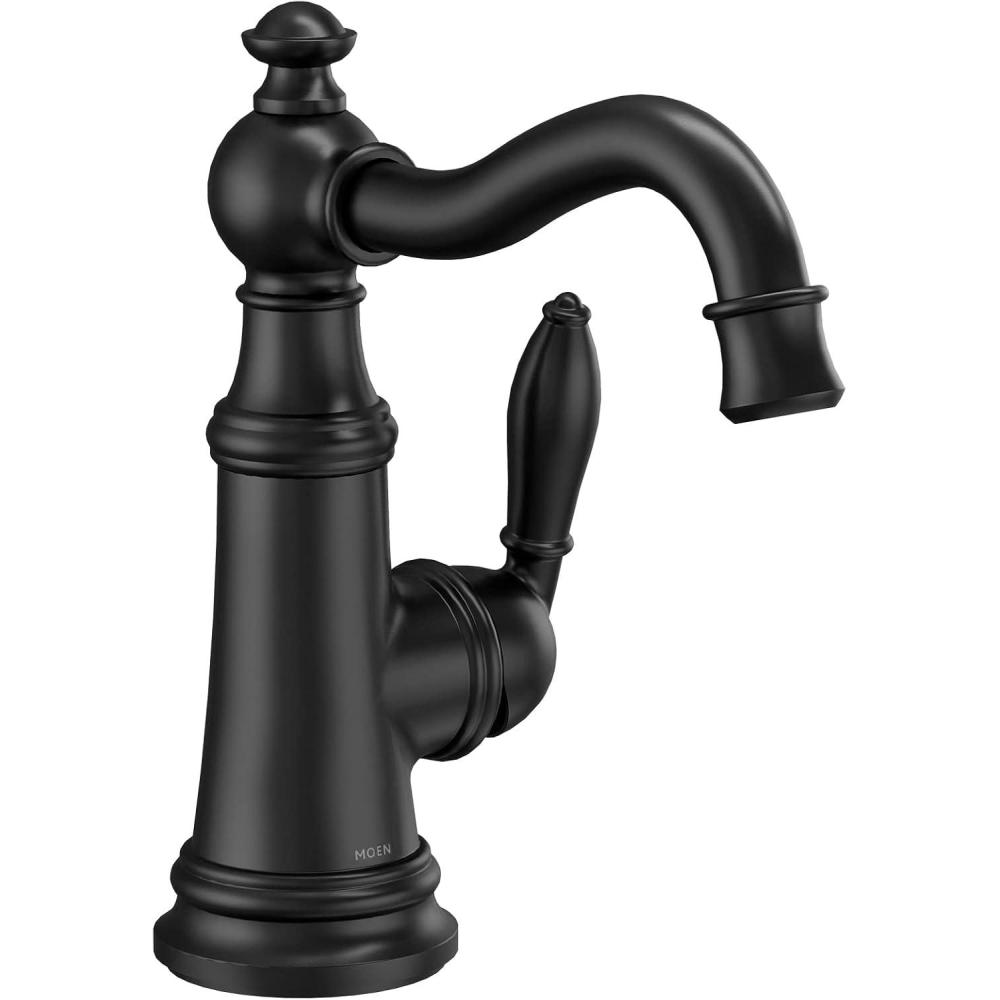 image:imageMoen S62101BL Weymouth Single Handle Traditional Bar Faucet Matte BlackMatte Black