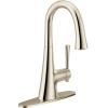 Moen 6126BL Kurv Collection One-Handle Pulldown Bar Faucet with Power Clean Featuring Reflex, Matte Black(Polished Nickel)