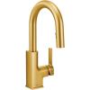 Moen S62308BG STo One-Handle High Arc Pulldown Modern Bar Faucet with Power Clean, Brushed Gold(Brushed Gold)