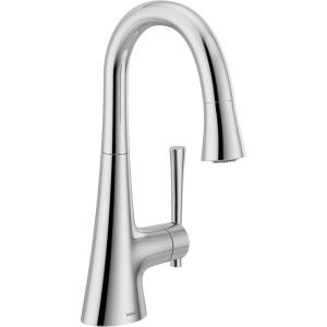 Moen 6126BL Kurv Collection One-Handle Pulldown Bar Faucet with Power Clean Featuring Reflex, Matte Black(Chrome)