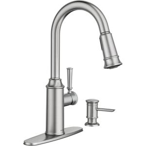 Moen 87731SRS Glenshire One-Handle High Arc Pulldown Kitchen Faucet with Soap Dispenser, Spot Resist Stainless