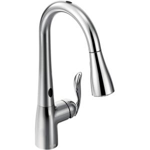 Moen Arbor Spot Resist Stainless Motionsense Two-Sensor Touchless Kitchen Faucet Featuring Power Clean, One-Handle Kitchen Sink Faucets with Pull Down Spray Head, 7594ESRS(Chrome)