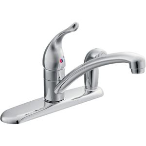 Moen Chateau Chrome One-Handle Low-Arc Kitchen Faucet with Side Sprayer in Deck Plate for 3-Hole Setup, 7434(0.375)