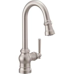 Moen S52003BL Paterson One-Handle Pulldown Bar Faucet with Power Clean, Includes Interchangeable Handle, Matte Black(Spot Resist Stainless)