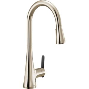 Moen Sinema Polished Nickel One-Handle High Arc Pulldown Kitchen Faucet featuring Power Boost and Reflex, Accent Handle Included for Customizing, S7235NL