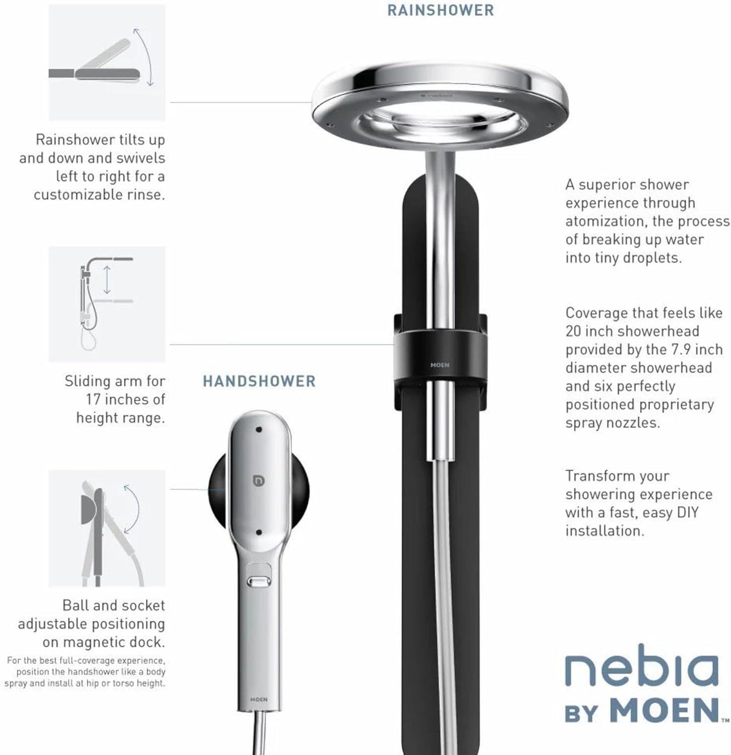 image:imageMoen N207C0CH Spa Shower including Rainshower Handshower and Magnetic Dock ChromeWhiteMatte BlackChrome