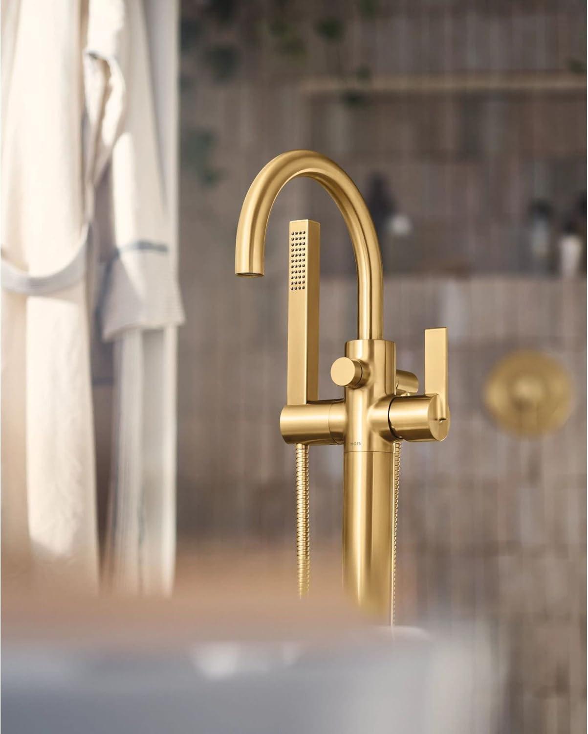 image:imageMoen 615BL Cia One Handle Freestanding Floor Mount Tub Filler with Hand Shower Matte BlackBrushed Nickel
