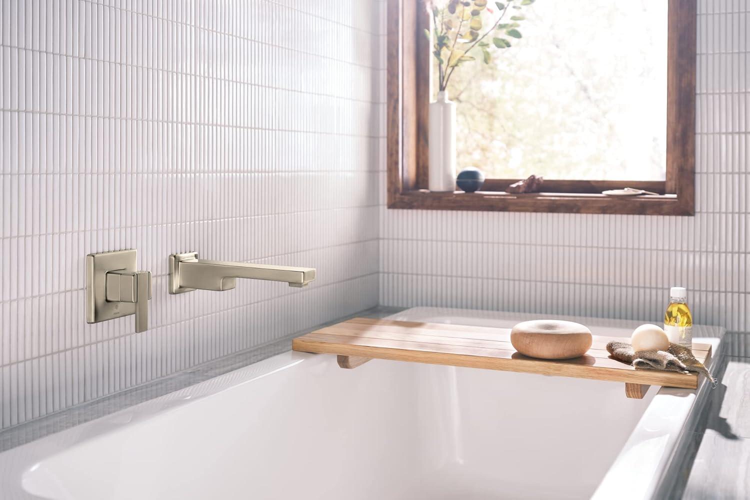 image:imageMoen 90 Degree Brushed Nickel Single Handle Wall Mount Tub Filler High Flow Tub Faucet with 10 Spout Reach WTS911BN