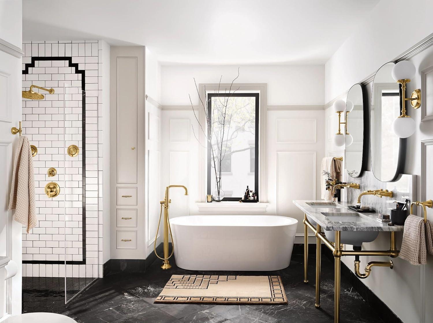 image:imageMoen S44507BN Colinet OneHandle Traditional Freestanding Floor Mount Tub Filler with Handshower Brushed NickelBrushed Gold