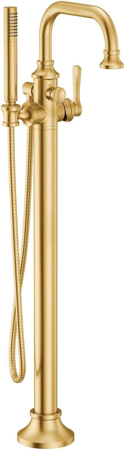 image:imageMoen S44507BN Colinet OneHandle Traditional Freestanding Floor Mount Tub Filler with Handshower Brushed NickelBrushed Gold