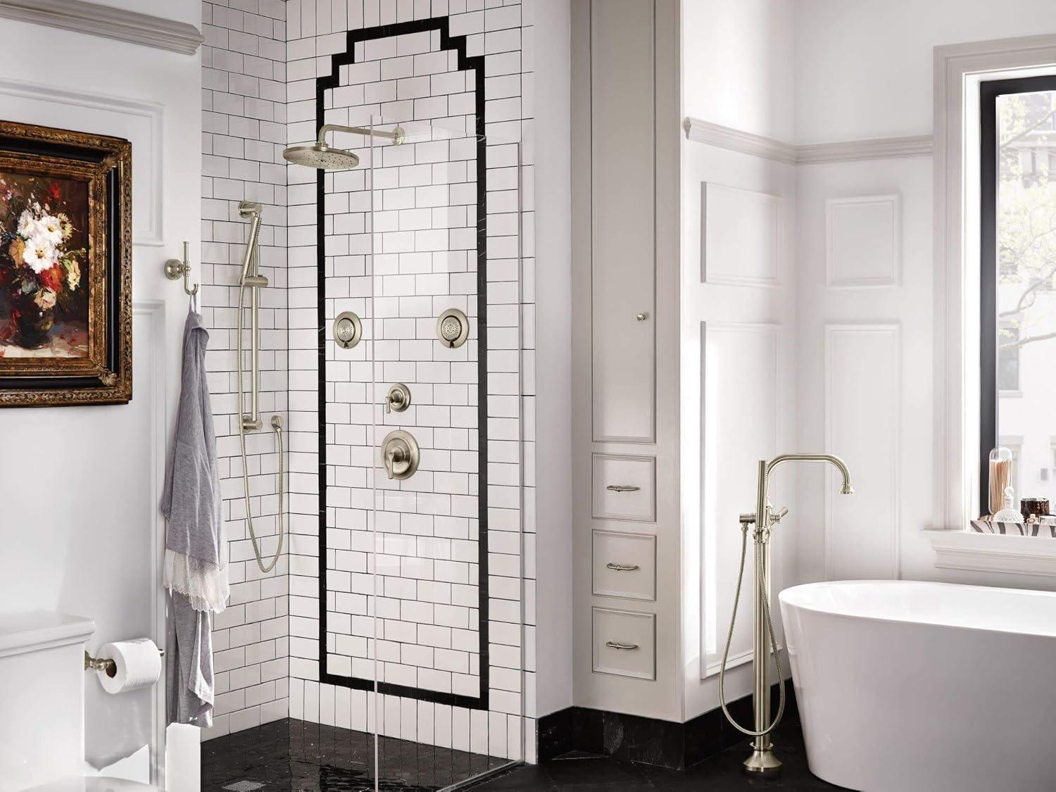 image:imageMoen S44507BN Colinet OneHandle Traditional Freestanding Floor Mount Tub Filler with Handshower Brushed NickelBrushed Nickel