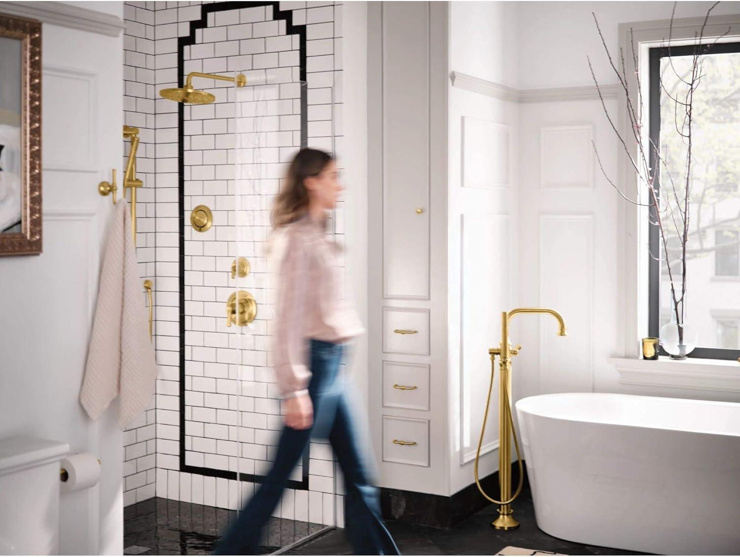 image:imageMoen S44507BN Colinet OneHandle Traditional Freestanding Floor Mount Tub Filler with Handshower Brushed NickelMatte Black