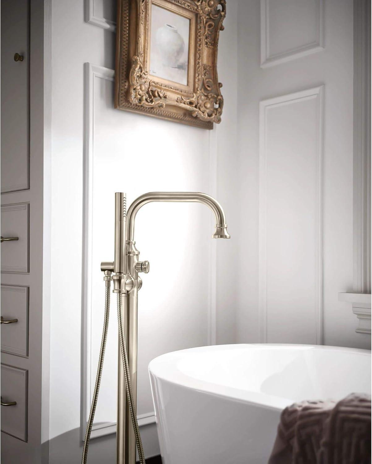 image:imageMoen S44507BN Colinet OneHandle Traditional Freestanding Floor Mount Tub Filler with Handshower Brushed NickelMatte Black
