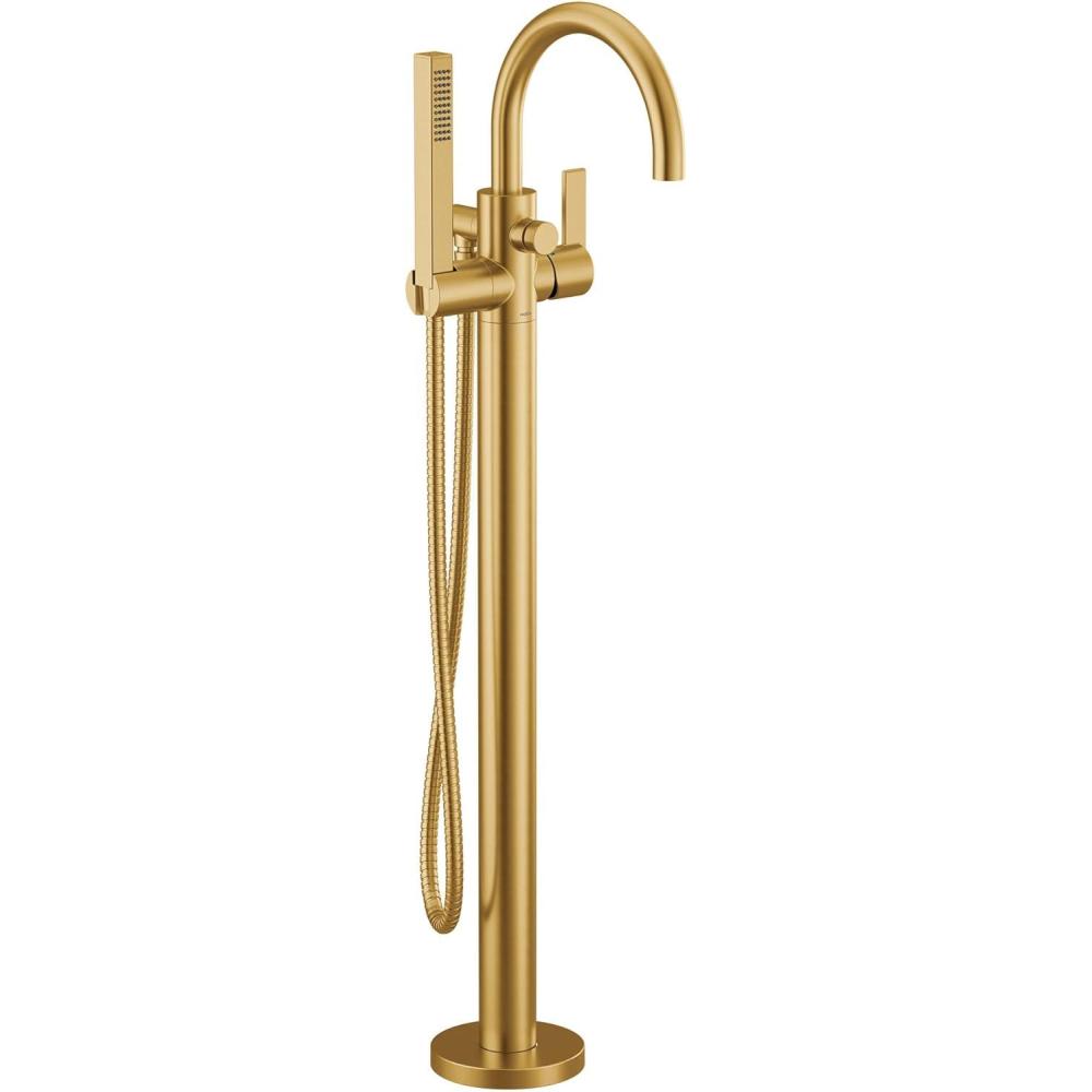 image:imageMoen 615BL Cia One Handle Freestanding Floor Mount Tub Filler with Hand Shower Matte BlackBrushed Gold