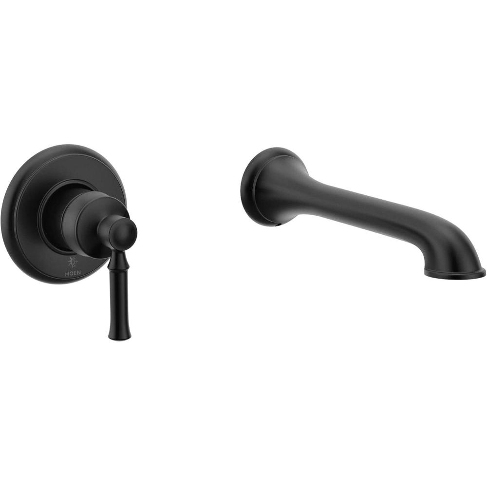 image:imageMoen Dartmoor Matte Black Single Handle Wall Mount Tub Filler High Flow Tub Faucet with 10 Spout Reach WT681BL