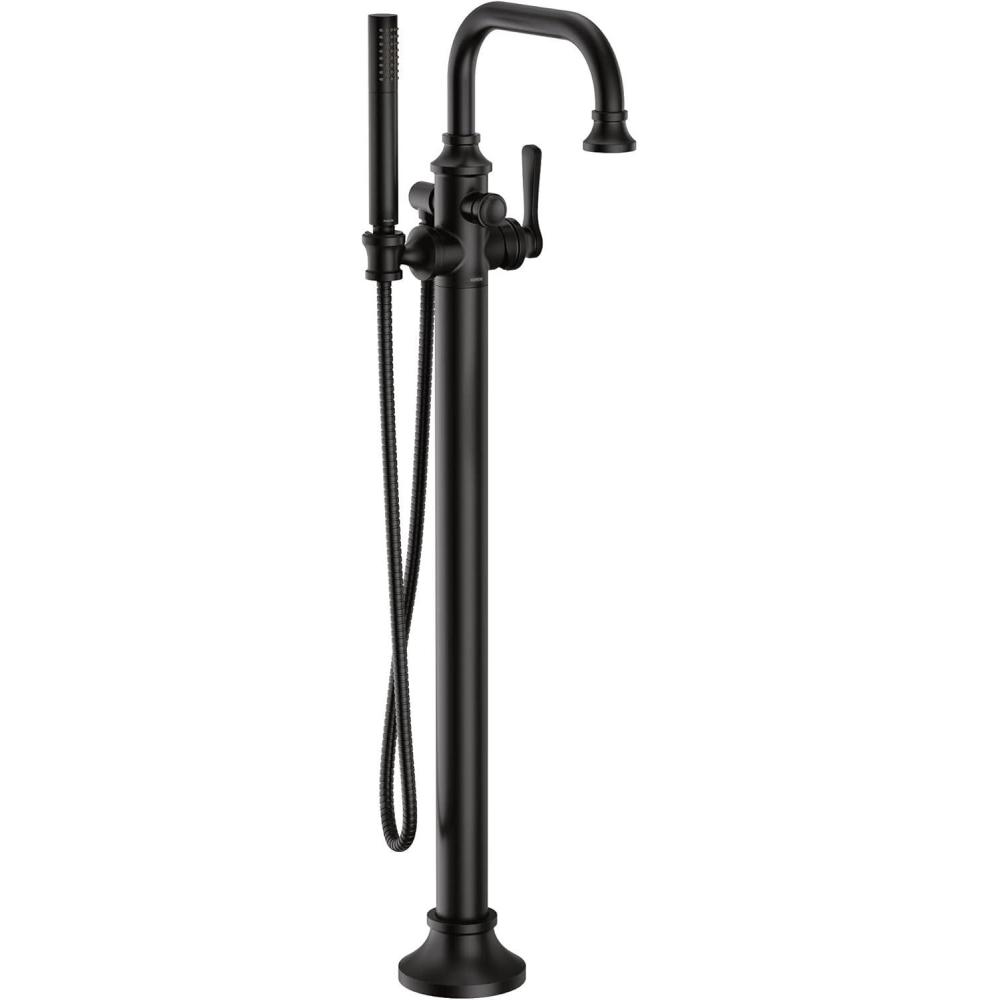 image:imageMoen S44507BN Colinet OneHandle Traditional Freestanding Floor Mount Tub Filler with Handshower Brushed NickelMatte Black