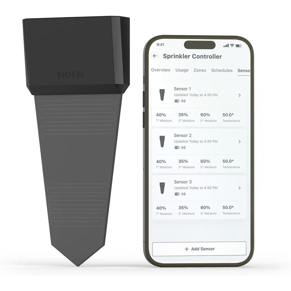 image:imageMoen Smart Wireless Soil Sensor Automatic Moisture Meter Measurement for Lawn Plant Water Meter for Exterior Enclosures WISNS002G1USABlack