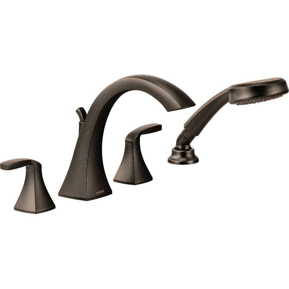 image:imageMoen T694NL Voss 2Handle Deck Mount Roman Tub Faucet Trim Kit Valve Required Including Single Function Handshower Polished NickelBronze