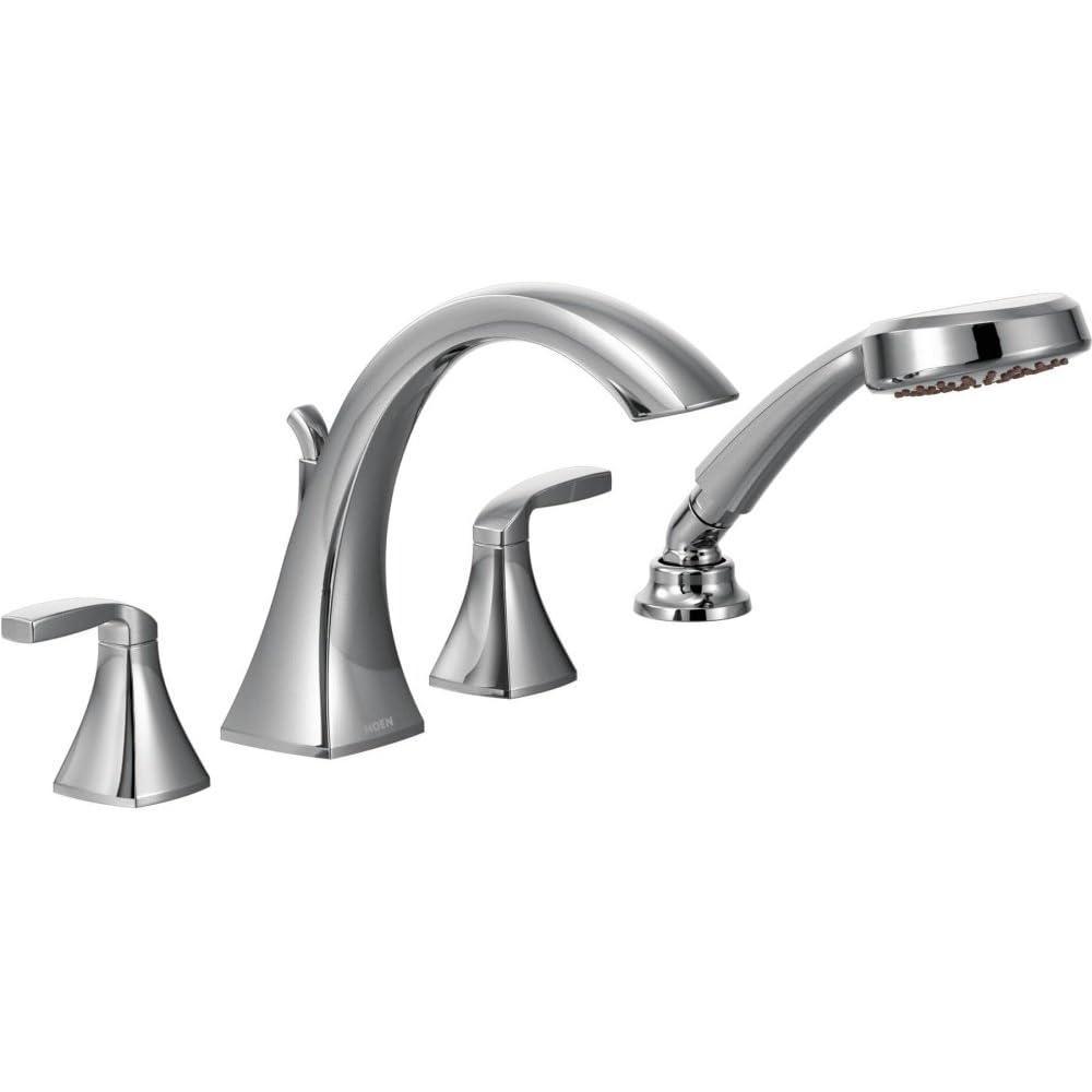 image:imageMoen T694NL Voss 2Handle Deck Mount Roman Tub Faucet Trim Kit Valve Required Including Single Function Handshower Polished NickelChrome