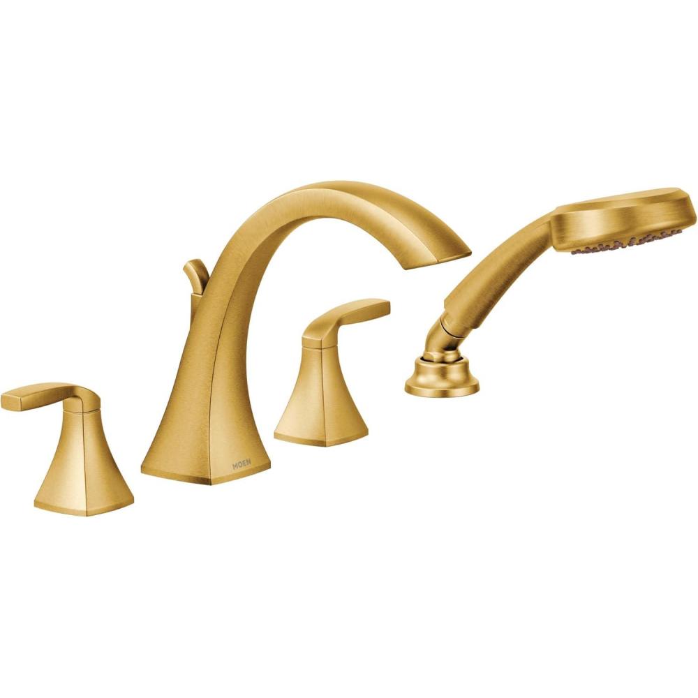 image:imageMoen T694NL Voss 2Handle Deck Mount Roman Tub Faucet Trim Kit Valve Required Including Single Function Handshower Polished NickelGold
