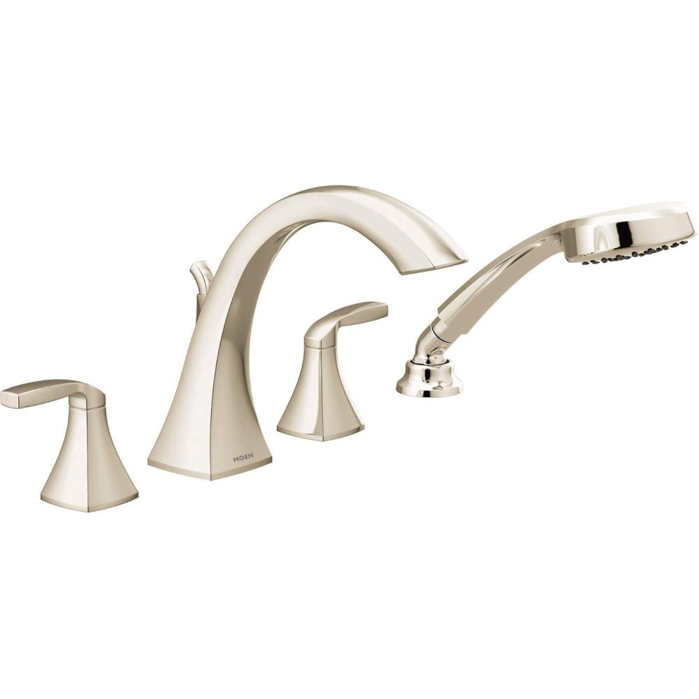image:imageMoen T694NL Voss 2Handle Deck Mount Roman Tub Faucet Trim Kit Valve Required Including Single Function Handshower Polished NickelPolished Nickel