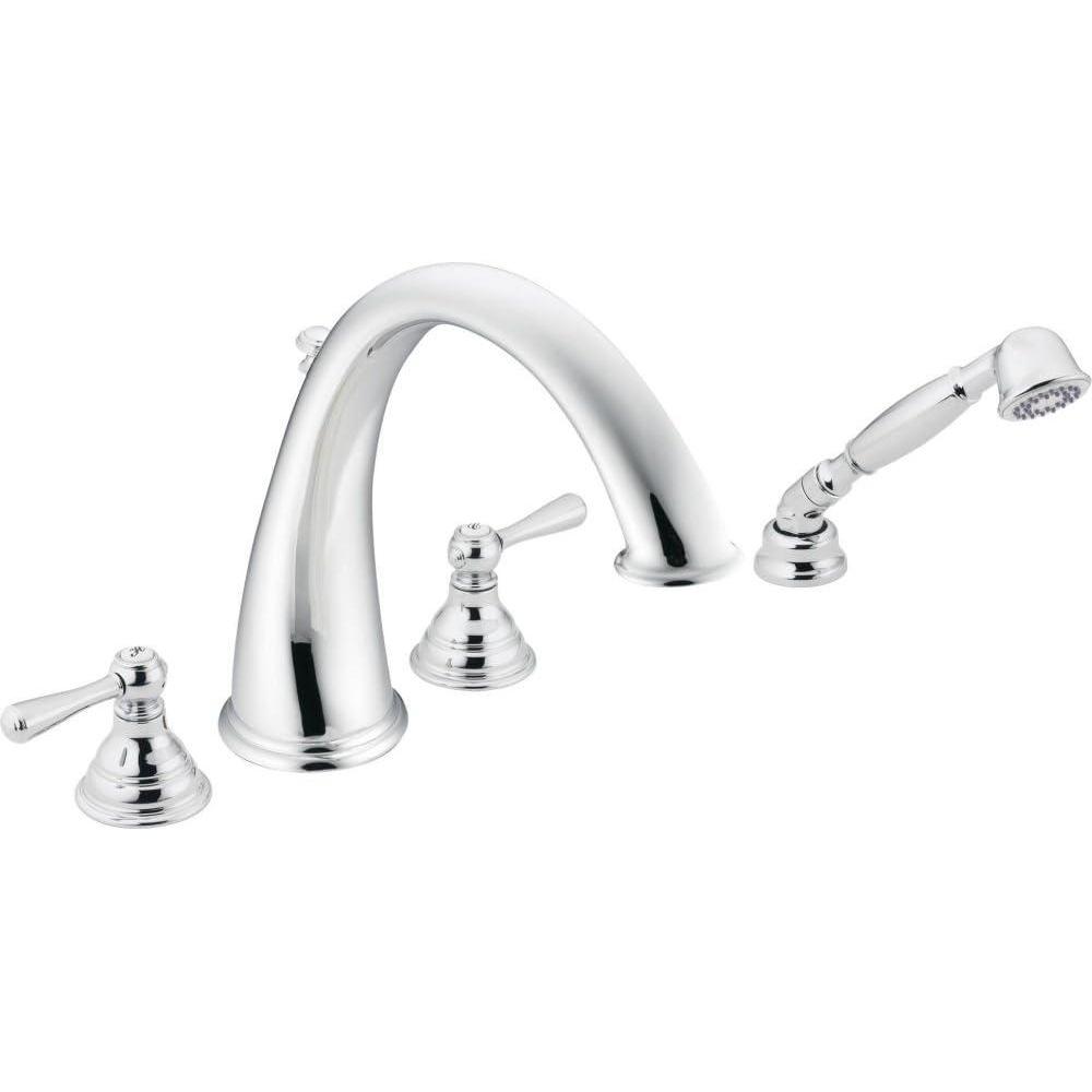 image:imageMoen T922 Kingsley TwoHandle High Arc Roman Tub Faucet and Hand Shower Valve Required ChromeChrome