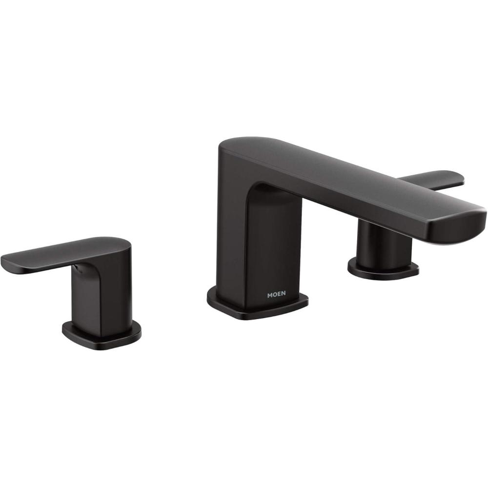 image:imageMoen T935 Rizon TwoHandle Deck Mount Modern Roman Tub Faucet Trim Valve Required ChromeMatte Black