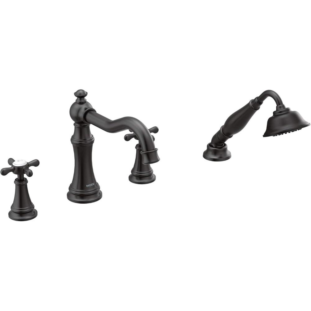 image:imageMoen TS21102BL Weymouth Roman Tub Faucet Trim with Cross Handles Valve Required Matte BlackMatte Black
