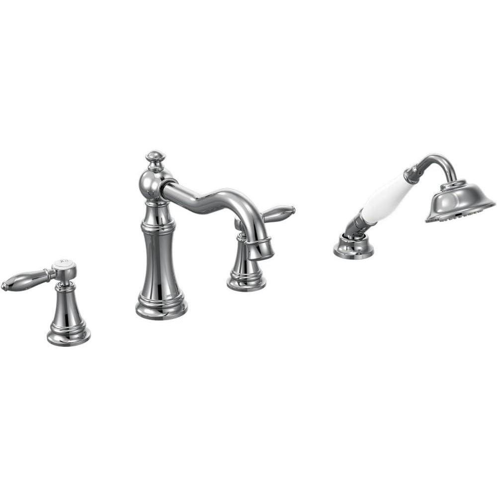 image:imageMoen TS21104BG Weymouth TwoHandle Roman Tub Faucet Trim Kit with Handshower Valve Required Brushed GoldChrome