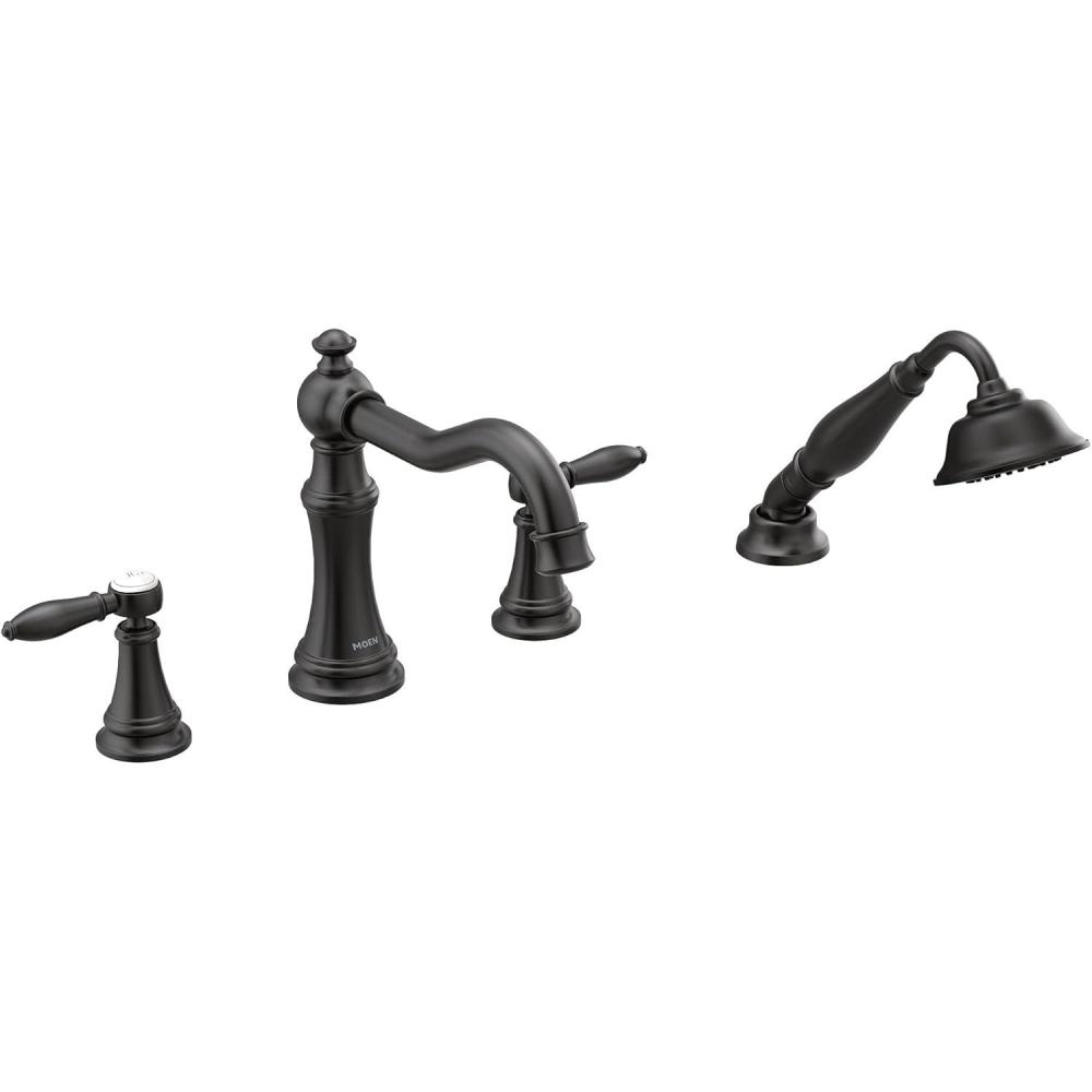 image:imageMoen TS21104BG Weymouth TwoHandle Roman Tub Faucet Trim Kit with Handshower Valve Required Brushed GoldMatte Black