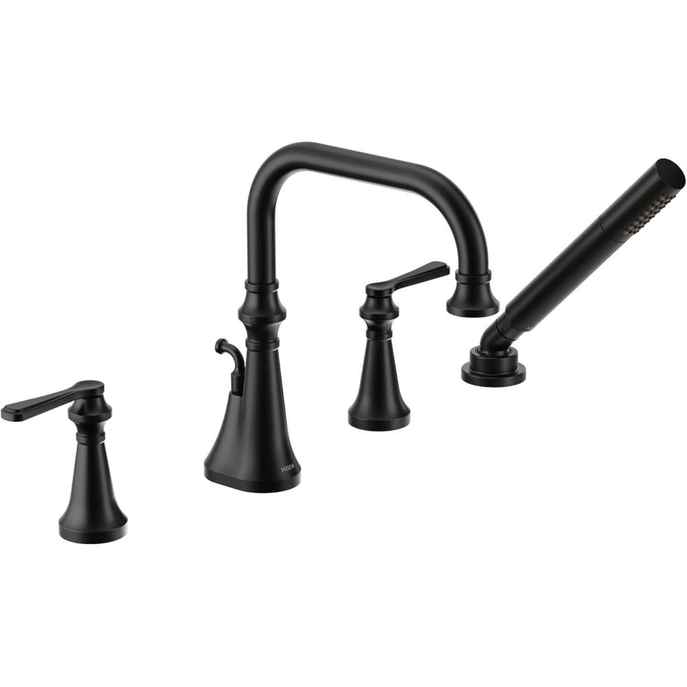 image:imageMoen TS44504BL Colinet Two Handle DeckMount Roman Tub Faucet Trim with Lever Handles and Handshower Valve Required Matte BlackMatte Black