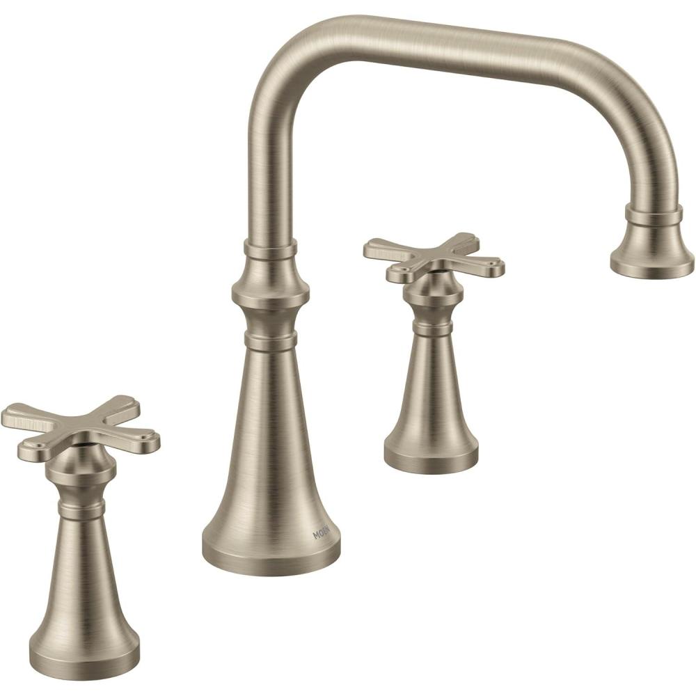 image:imageMoen TS44505BN Colinet Two Handle DeckMount Roman Tub Faucet Trim with Cross Handles Valve Required Brushed NickelBrushed Nickel