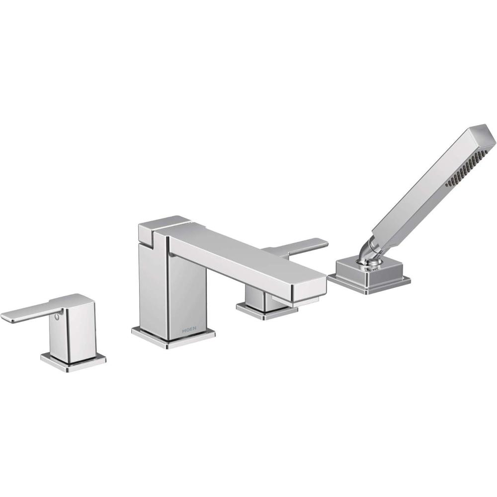 image:imageMoen TS914 90 Degree TwoHandle Deck Mount Roman Tub Faucet Trim Kit Valve Required Including Single Function Handshower Chrome
