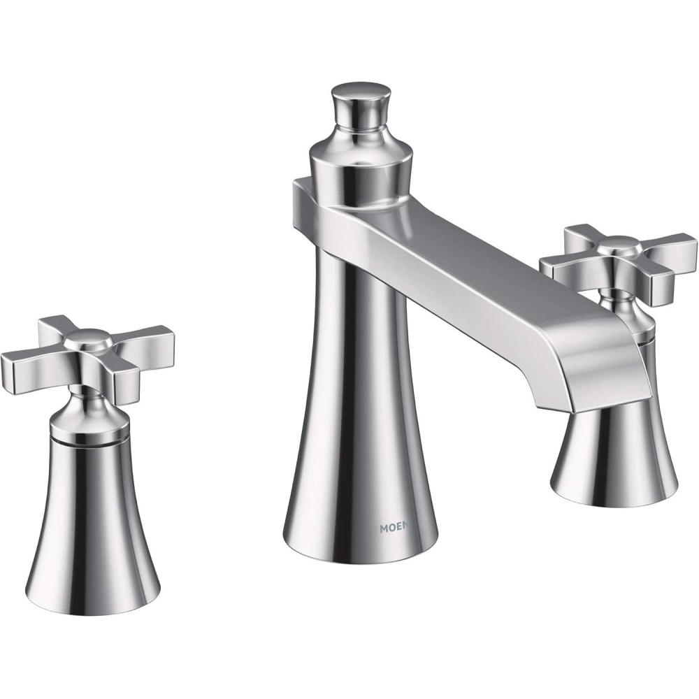 image:imageMoen TS927BN Flara 2Handle Deck Mount Cross Handle Roman Tub Faucet Trim Kit Valve Required Brushed NickelChrome