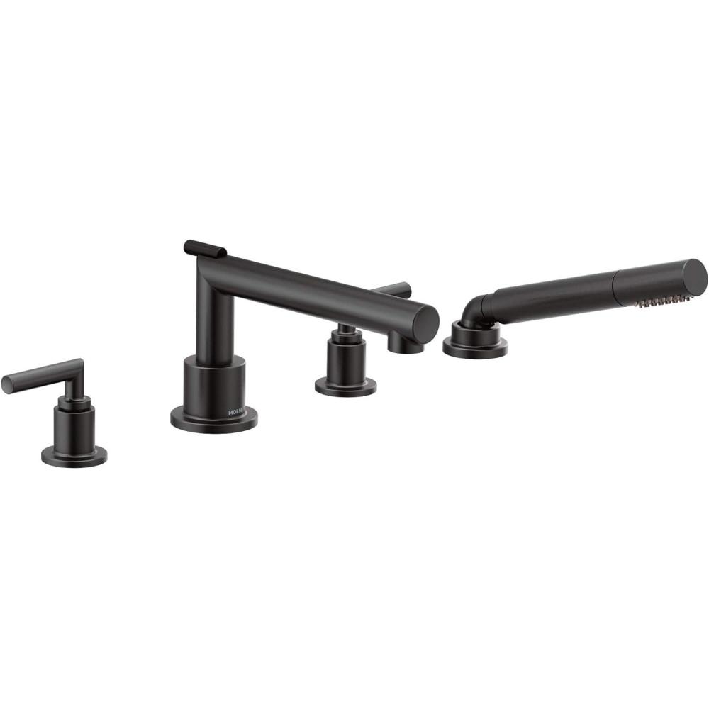 image:imageMoen TS93004BL Arris 2Handle Deck Mount Modern Roman Tub Faucet Trim Kit Valve Required Including Single Function Handshower Matte BlackMatte Black