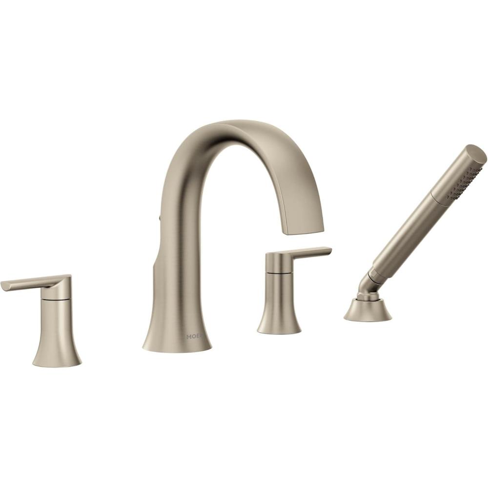 image:imageMoen TS983BL Doux TwoHandle High Arc DeckMount Roman Tub Faucet Trim with Handshower Valve Required Matte BlackBrushed Nickel