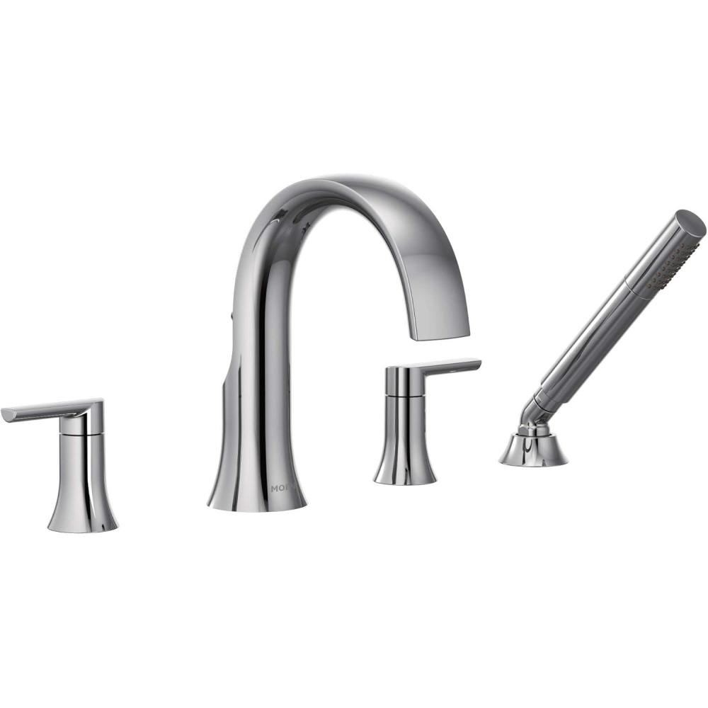 image:imageMoen TS983BL Doux TwoHandle High Arc DeckMount Roman Tub Faucet Trim with Handshower Valve Required Matte BlackChrome